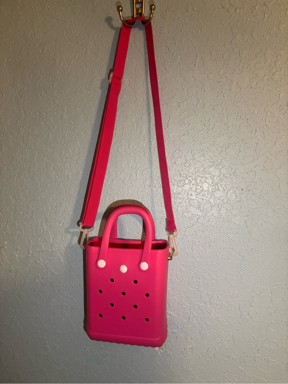 Pink EVA Rubber Mini Tote with a Detachable shoulder strap